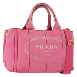 PRADA Canapa PM Hand Bag Canvas 2way Pink Gold Auth bs32147