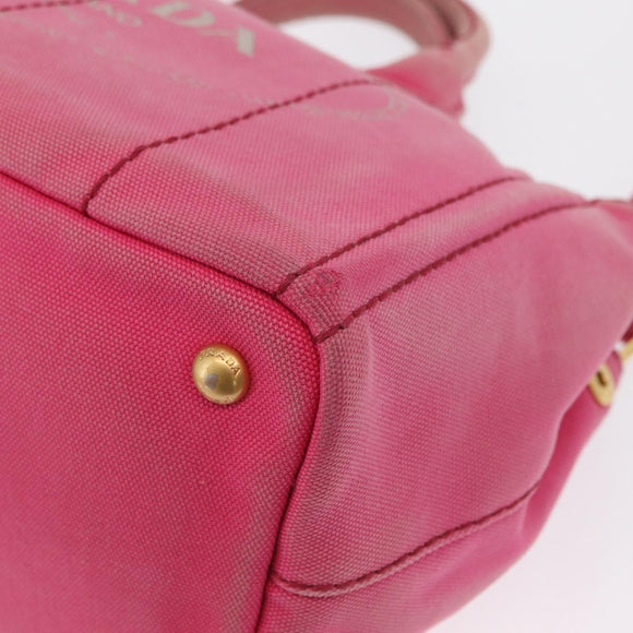 PRADA Canapa PM Hand Bag Canvas 2way Pink Gold Auth bs32147