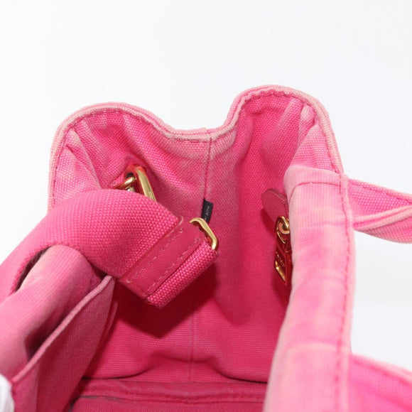 PRADA Canapa PM Hand Bag Canvas 2way Pink Gold Auth bs32147