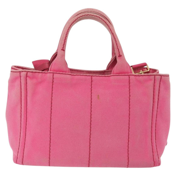 PRADA Canapa PM Hand Bag Canvas 2way Pink Gold Auth bs32147