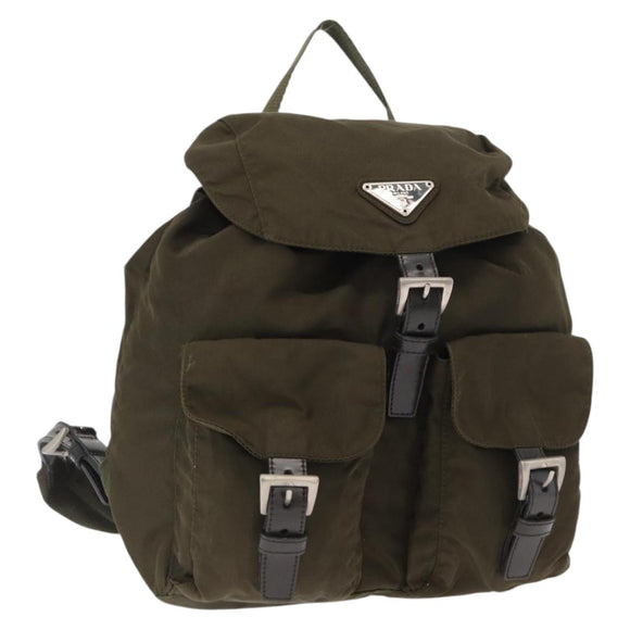 PRADA Backpack Nylon Khaki Silver Auth bs32151