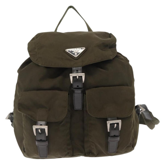 PRADA Backpack Nylon Khaki Silver Auth bs32151
