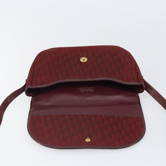 Christian Dior Trotter Canvas Shoulder Bag Red Gold Auth bs32153