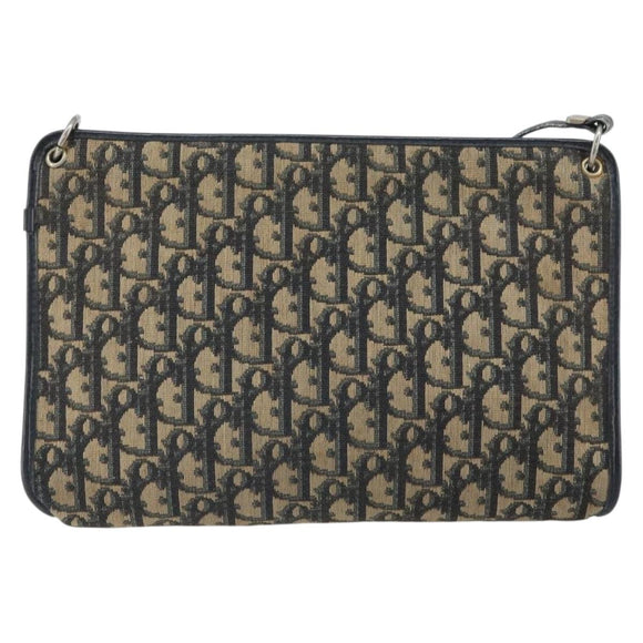 Christian Dior Trotter Canvas Shoulder Bag Navy Gold Auth bs32154