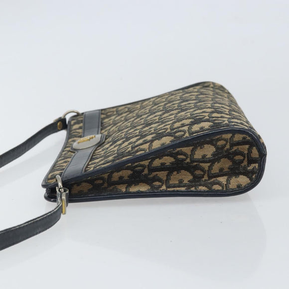 Christian Dior Trotter Canvas Shoulder Bag Navy Gold Auth bs32154