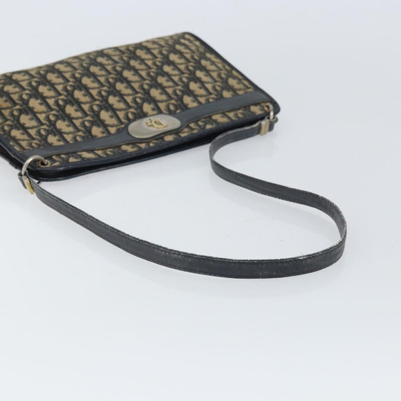 Christian Dior Trotter Canvas Shoulder Bag Navy Gold Auth bs32154