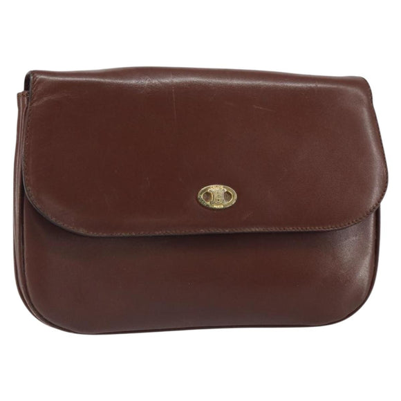 CELINE Shoulder Bag Leather Brown Gold Auth bs32155