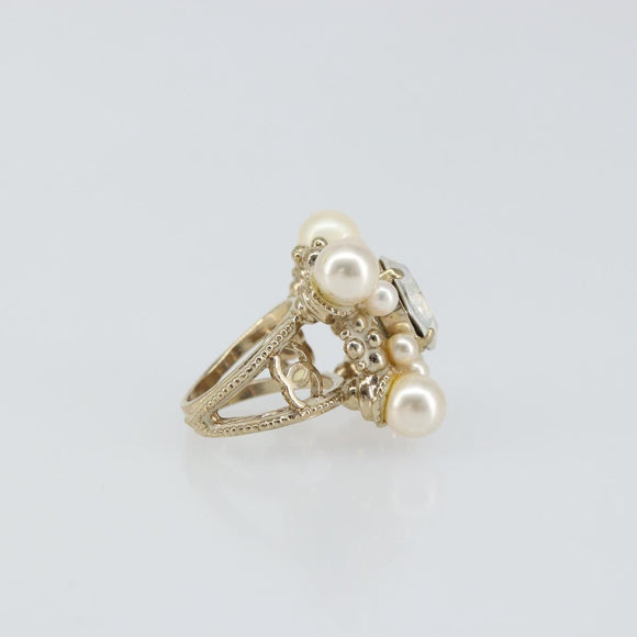 CHANEL Ring metal Gold CC Auth bs32167