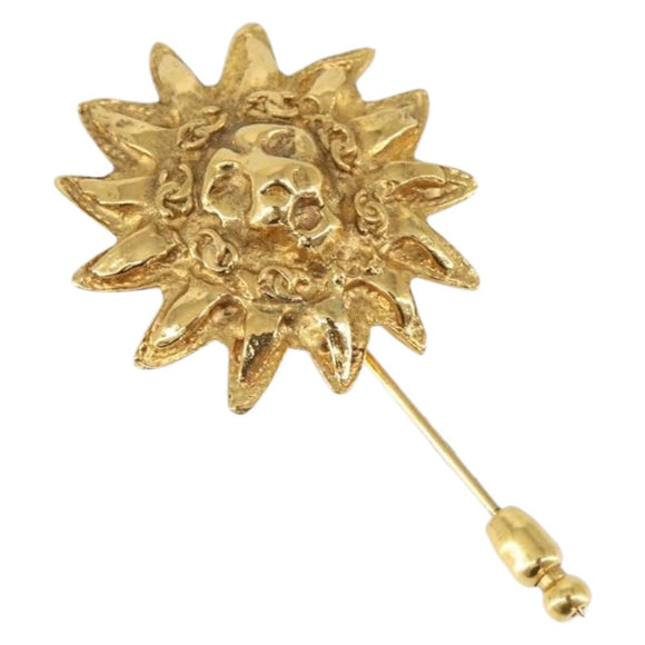 CHANEL Brooch metal Gold Tone CC Auth bs32169
