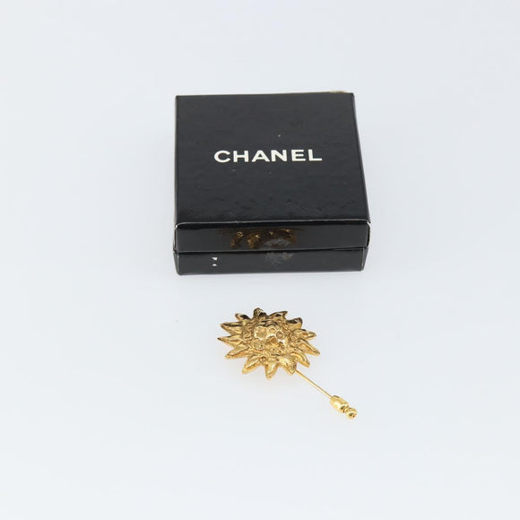 CHANEL Brooch metal Gold Tone CC Auth bs32169