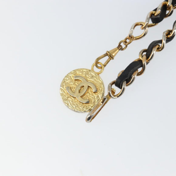 CHANEL Chain Belt metal Black Gold CC Auth bs32170