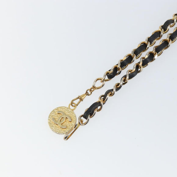 CHANEL Chain Belt metal Black Gold CC Auth bs32170