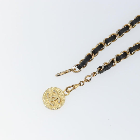 CHANEL Chain Belt metal Black Gold CC Auth bs32170