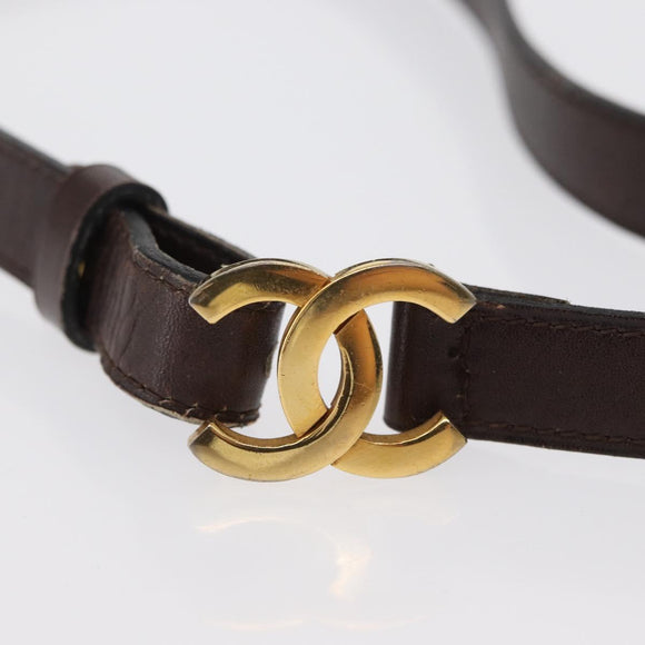 CHANEL Belt Leather 27.6"" Brown Gold CC Auth bs32171
