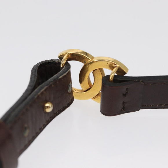 CHANEL Belt Leather 27.6"" Brown Gold CC Auth bs32171