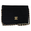 CHANEL Mademoiselle Chain Shoulder Bag Velor Black Gold CC Auth bs32175-1