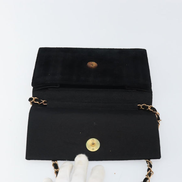CHANEL Mademoiselle Chain Shoulder Bag Velor Black Gold CC Auth bs32175