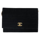 CHANEL Mademoiselle Chain Shoulder Bag Velor Black Gold CC Auth bs32175-13
