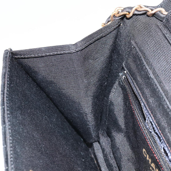 CHANEL Mademoiselle Chain Shoulder Bag Velor Black Gold CC Auth bs32175