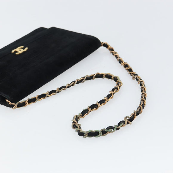 CHANEL Mademoiselle Chain Shoulder Bag Velor Black Gold CC Auth bs32175