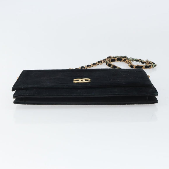CHANEL Mademoiselle Chain Shoulder Bag Velor Black Gold CC Auth bs32175