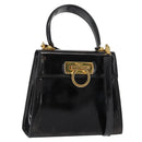 Salvatore Ferragamo Gancini Hand Bag Patent leather 2way Black Gold Auth bs32178-1