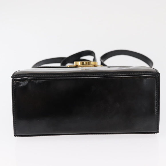 Salvatore Ferragamo Gancini Hand Bag Patent leather 2way Black Gold Auth bs32178