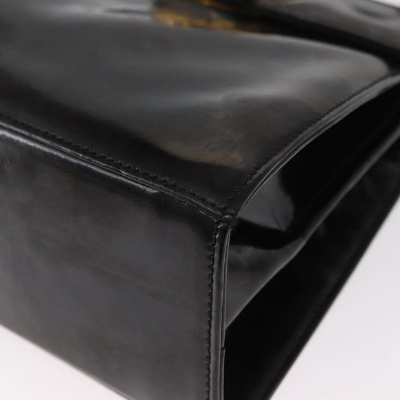 Salvatore Ferragamo Gancini Hand Bag Patent leather 2way Black Gold Auth bs32178