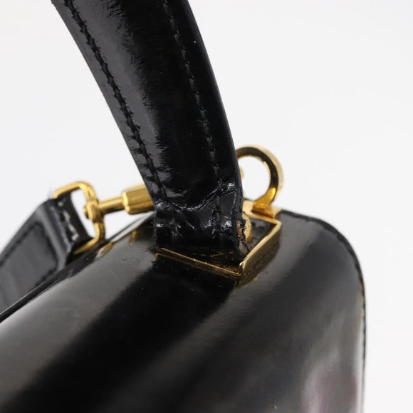 Salvatore Ferragamo Gancini Hand Bag Patent leather 2way Black Gold Auth bs32178