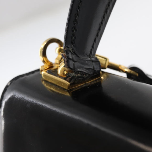 Salvatore Ferragamo Gancini Hand Bag Patent leather 2way Black Gold Auth bs32178