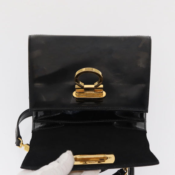 Salvatore Ferragamo Gancini Hand Bag Patent leather 2way Black Gold Auth bs32178