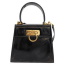 Salvatore Ferragamo Gancini Hand Bag Patent leather 2way Black Gold Auth bs32178-2