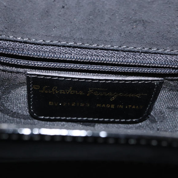 Salvatore Ferragamo Gancini Hand Bag Patent leather 2way Black Gold Auth bs32178