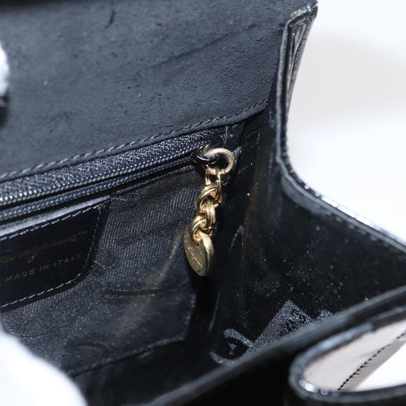 Salvatore Ferragamo Gancini Hand Bag Patent leather 2way Black Gold Auth bs32178