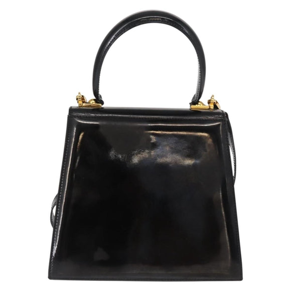 Salvatore Ferragamo Gancini Hand Bag Patent leather 2way Black Gold Auth bs32178