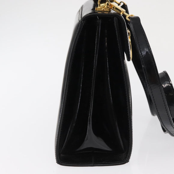 Salvatore Ferragamo Gancini Hand Bag Patent leather 2way Black Gold Auth bs32178