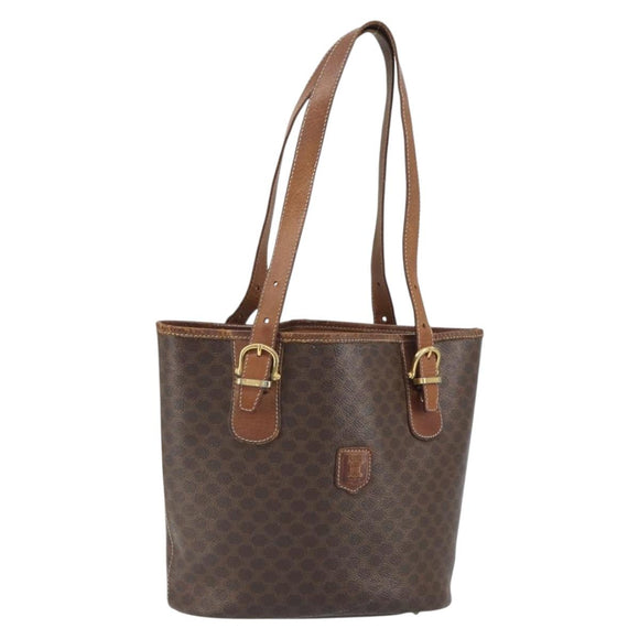CELINE Macadam Canvas Tragetasche PVC Leder Braun Gold Auth bs32180