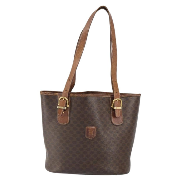 CELINE Macadam Canvas Tragetasche PVC Leder Braun Gold Auth bs32180