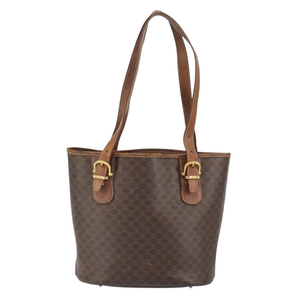 CELINE Macadam Canvas Tragetasche PVC Leder Braun Gold Auth bs32180
