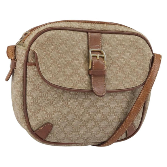 CELINE Macadam Canvas Shoulder Bag PVC Beige Gold Auth bs32181