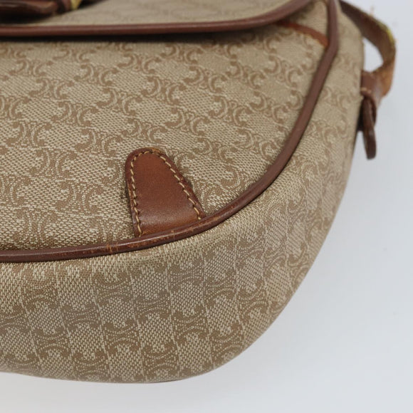 CELINE Macadam Canvas Shoulder Bag PVC Beige Gold Auth bs32181