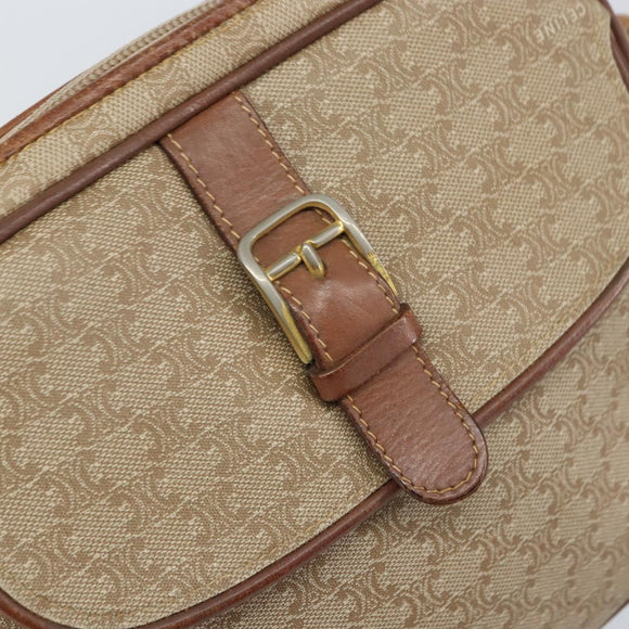CELINE Macadam Canvas Shoulder Bag PVC Beige Gold Auth bs32181
