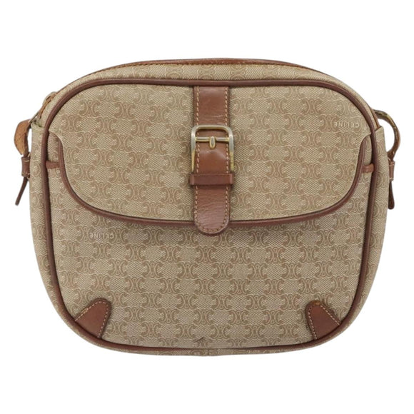 CELINE Macadam Canvas Shoulder Bag PVC Beige Gold Auth bs32181