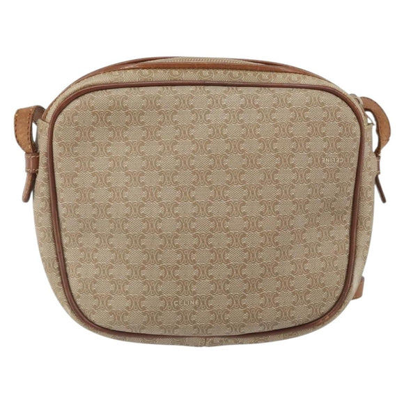 CELINE Macadam Canvas Shoulder Bag PVC Beige Gold Auth bs32181