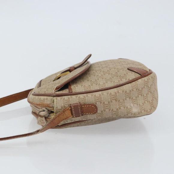 CELINE Macadam Canvas Shoulder Bag PVC Beige Gold Auth bs32181