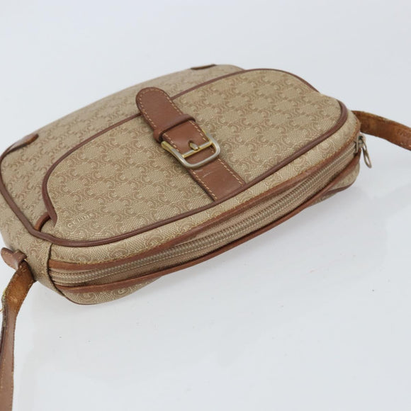 CELINE Macadam Canvas Shoulder Bag PVC Beige Gold Auth bs32181