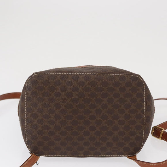 CELINE Macadam Canvas Backpack PVC Leather Brown Gold Auth bs32182