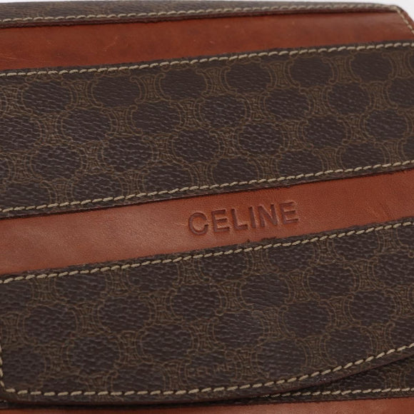 CELINE Macadam Canvas Backpack PVC Leather Brown Gold Auth bs32182