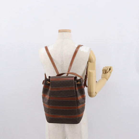CELINE Macadam Canvas Backpack PVC Leather Brown Gold Auth bs32182