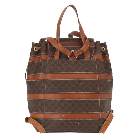 CELINE Macadam Canvas Backpack PVC Leather Brown Gold Auth bs32182